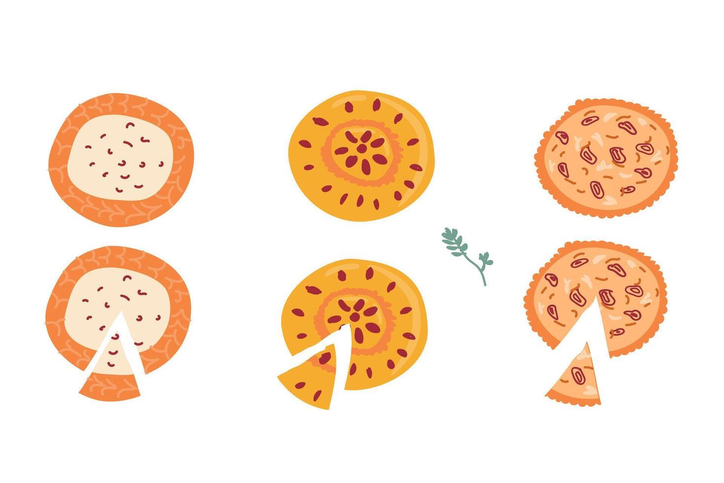 Hand drawn pie set with cheesecake, onion pie and berry pie vector