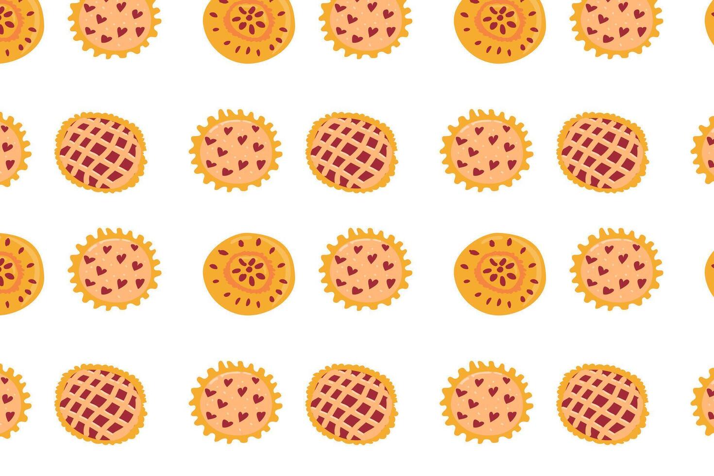 hand drawn cartoon pattern with various pie, top view vector