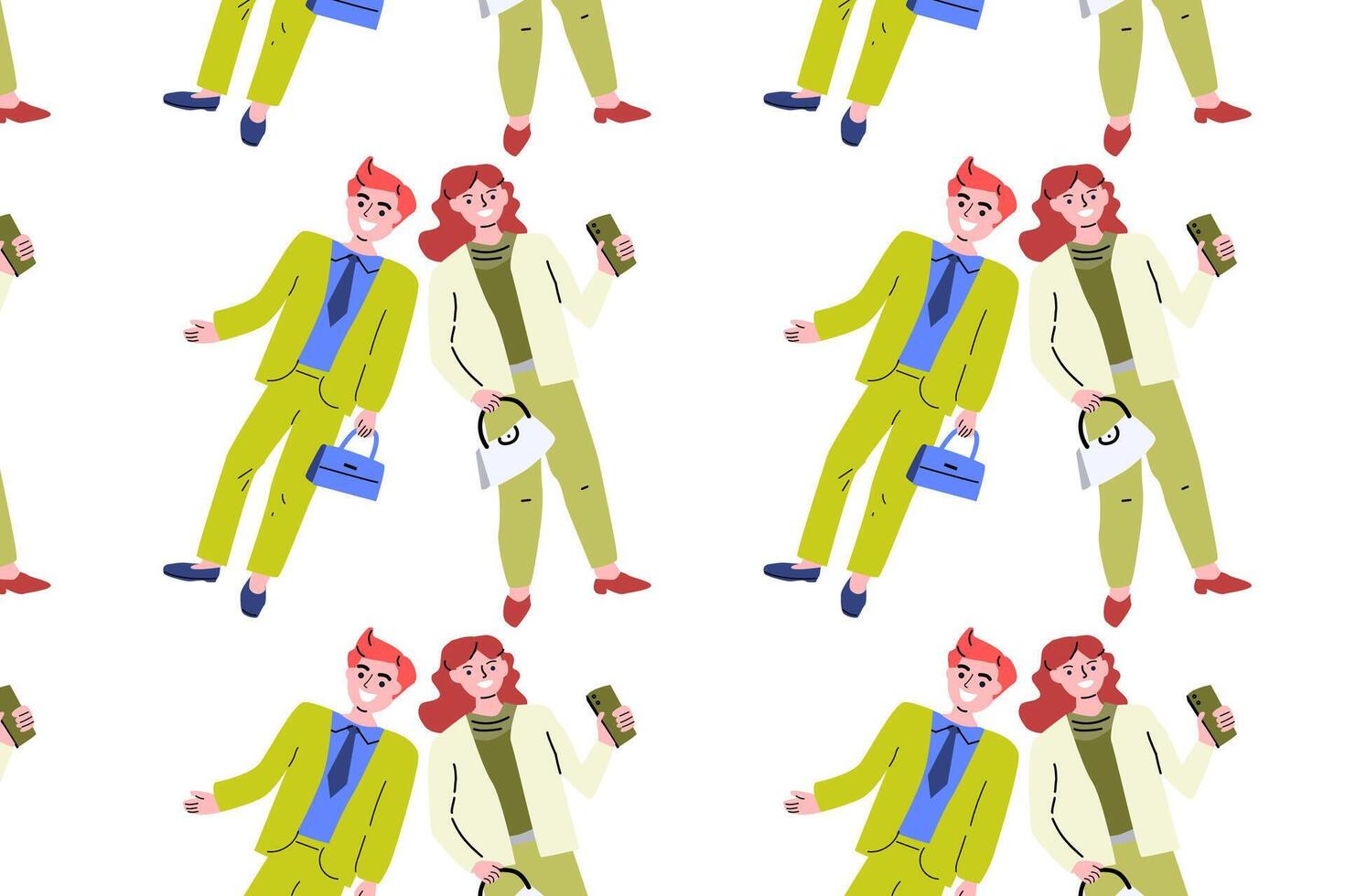 Seamless pattern of people. Man and woman are standing with suitcase vector