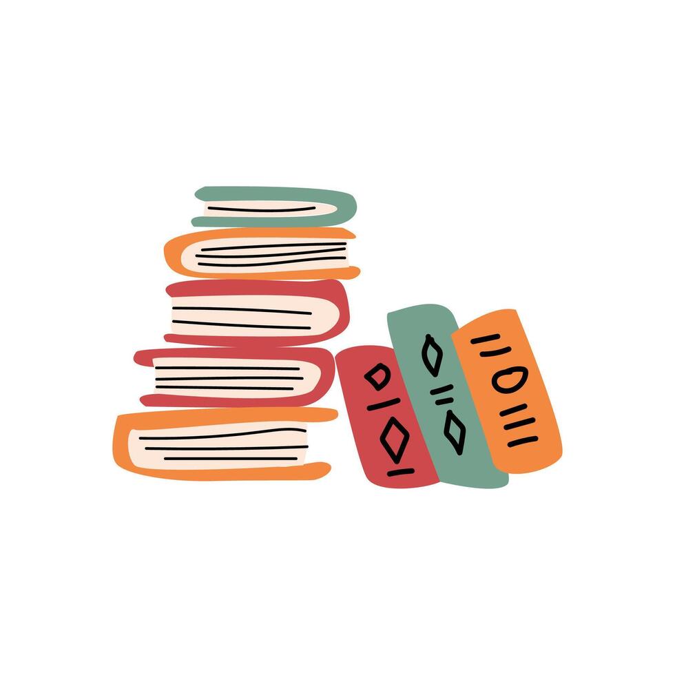 Stack of books in cartoon retro style vector