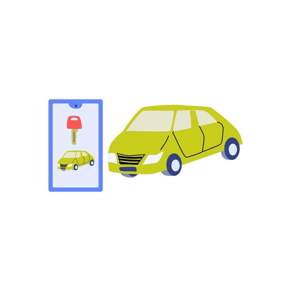 automobile vehicle and mobille app with auto electronic key vector