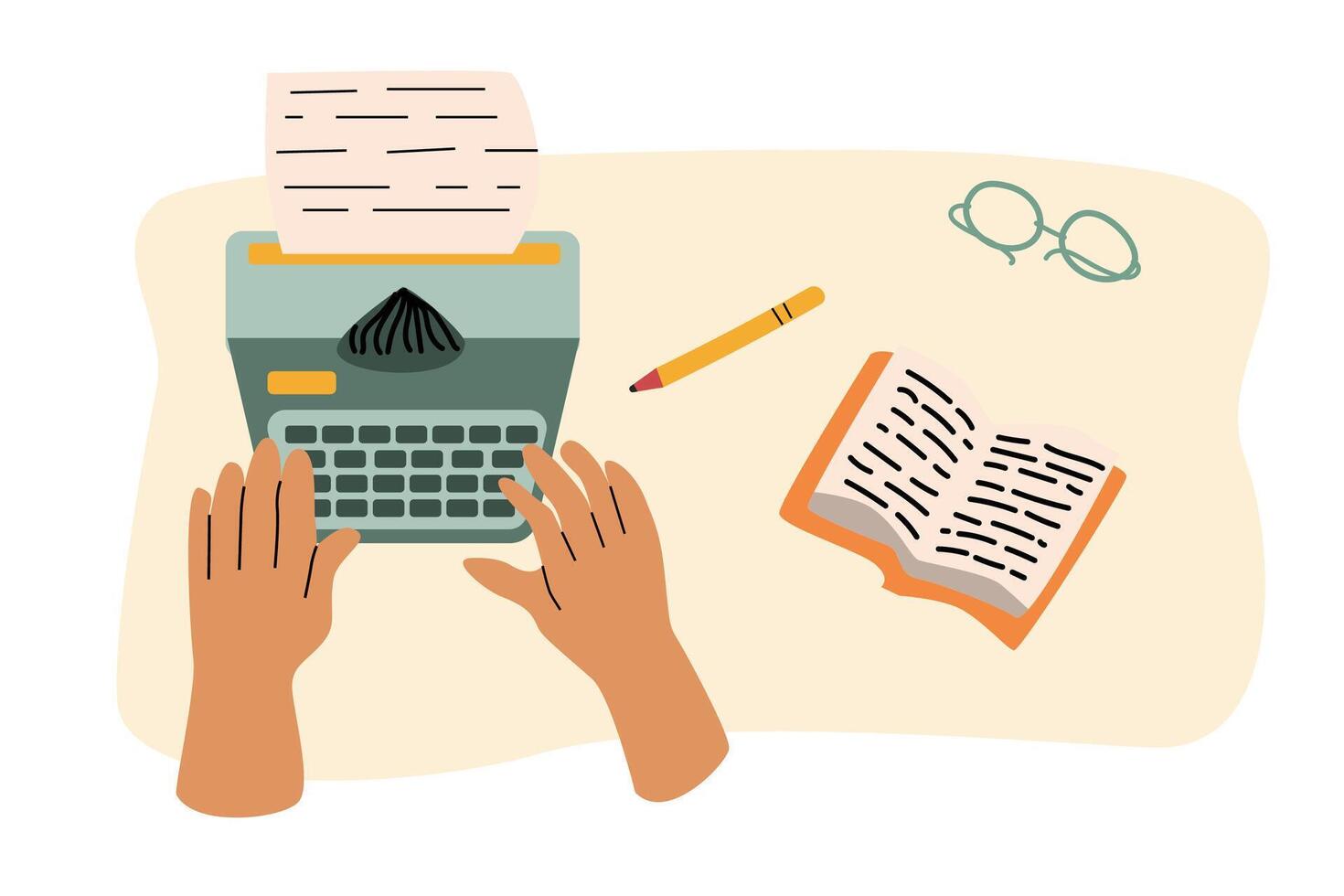 human hand writing on typewrite, working place, author, poetry concept vector