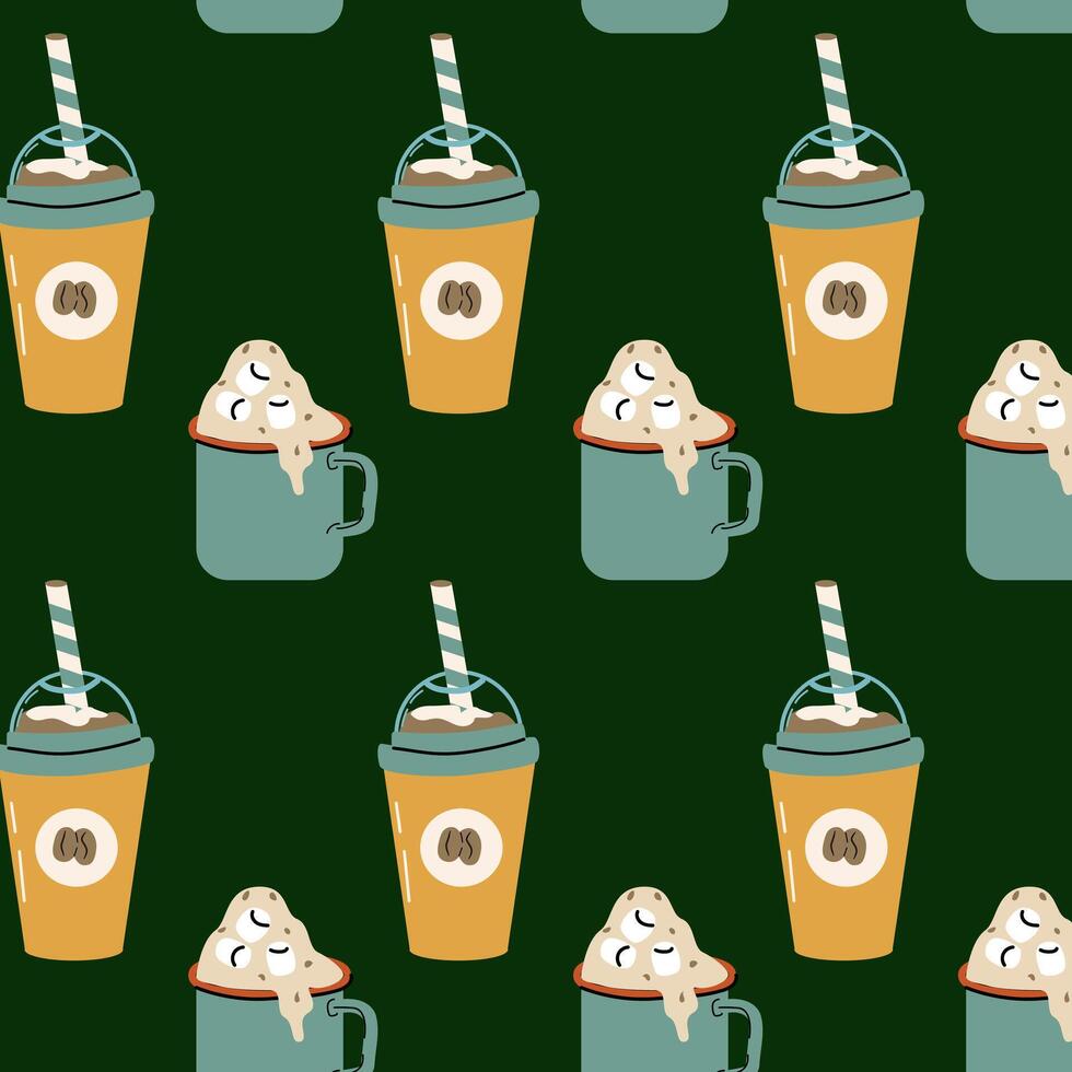 Coffee cups in various shapes seamless pattern vector