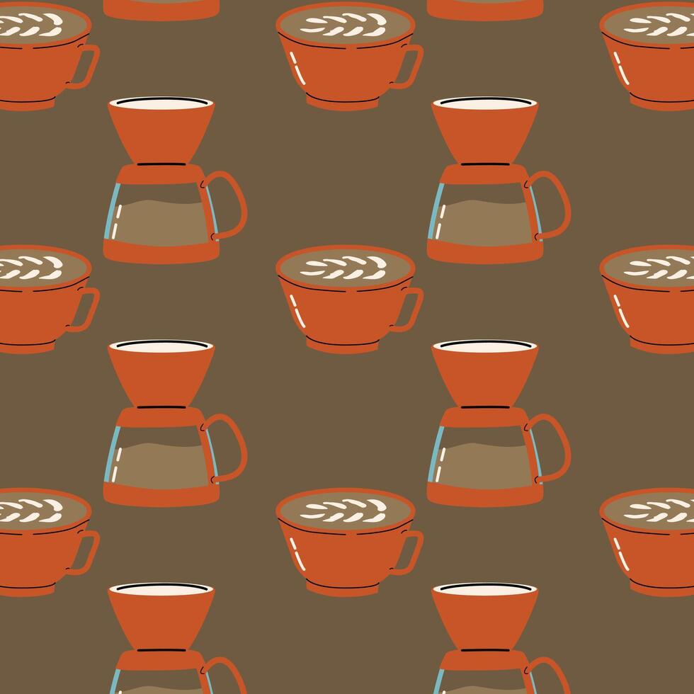 Seamless pattern with coffee drink in cup and pots vector