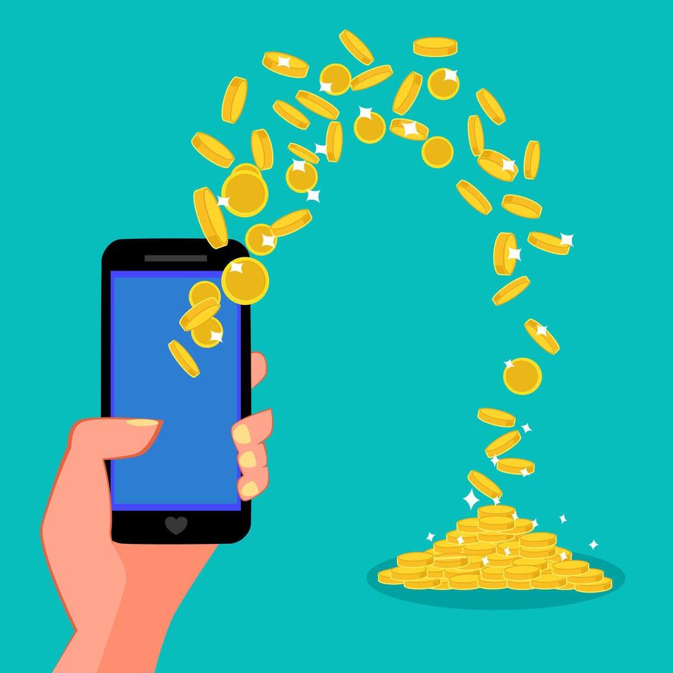 Smartphones and flying coins. vector