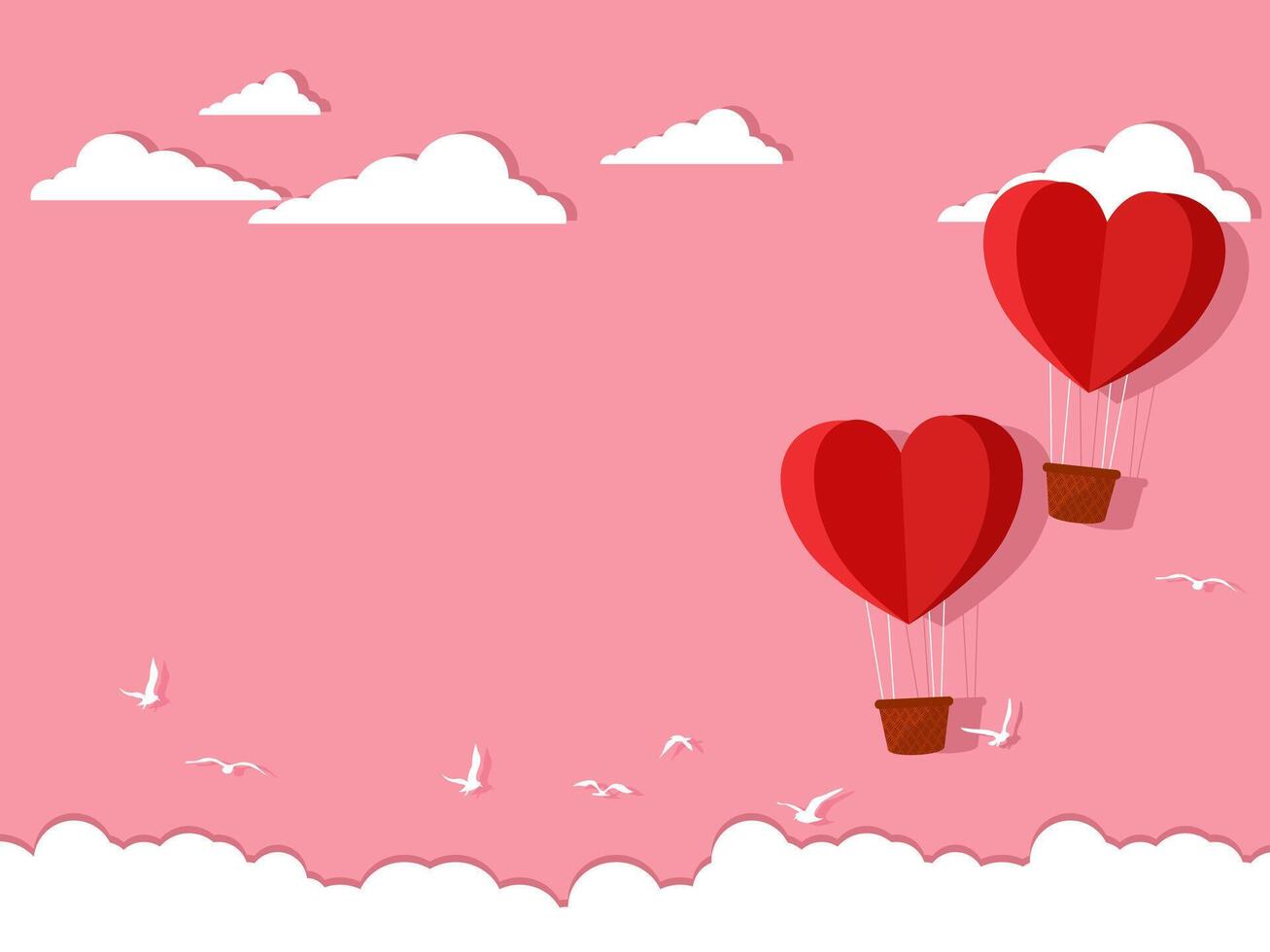 Heart balloons float together in the pink vector