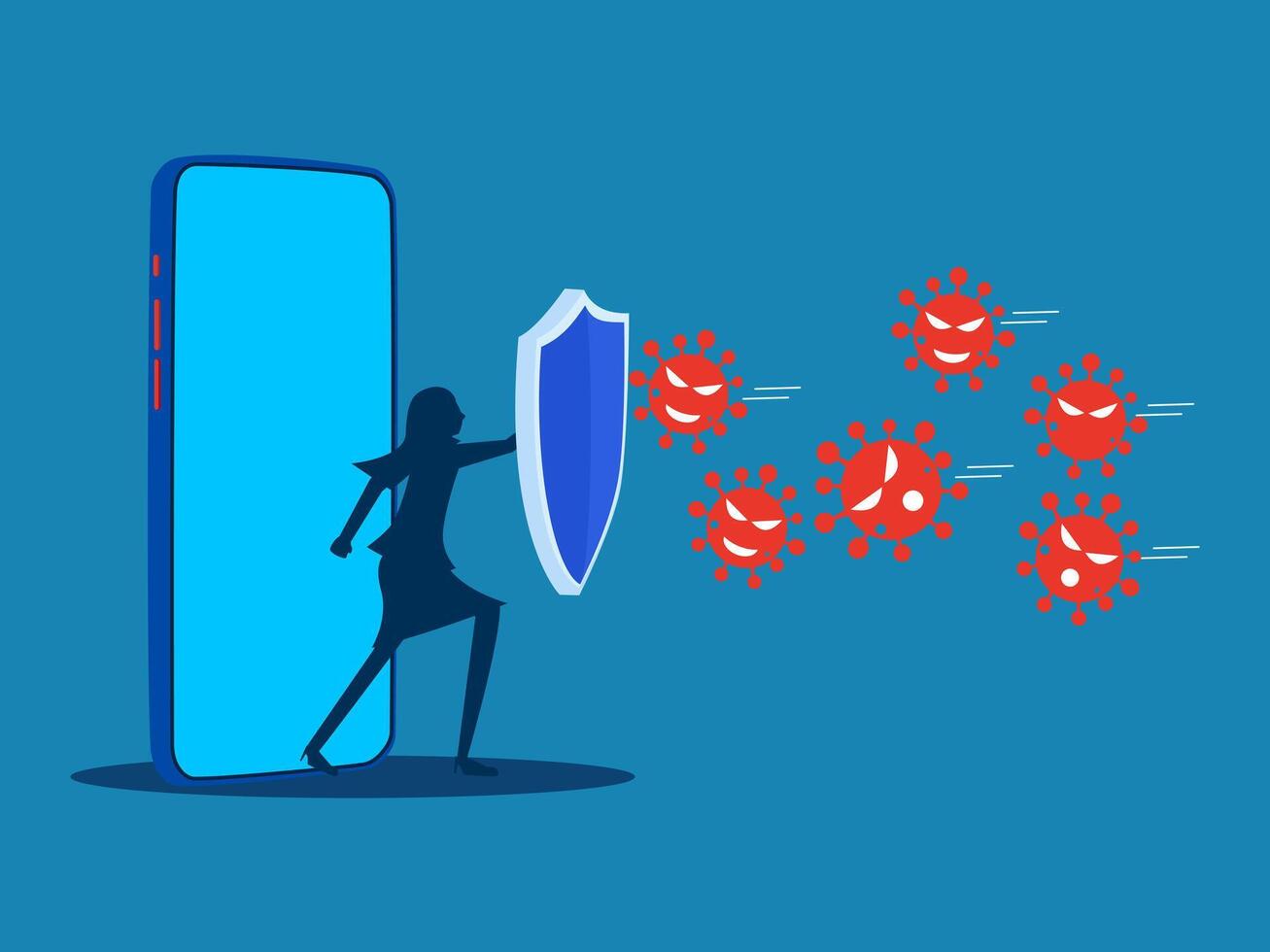 red virus attack with shield vector