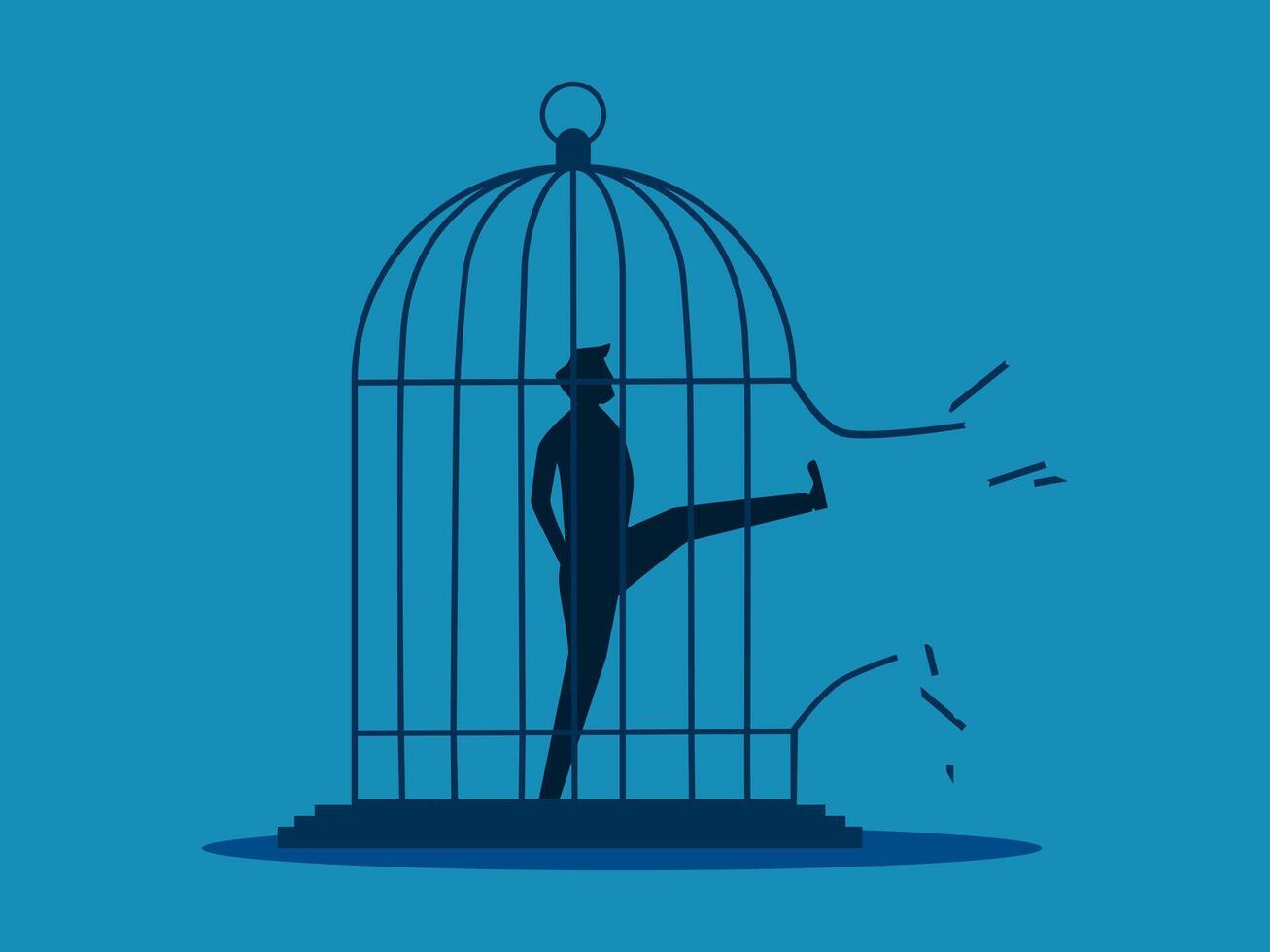 Freedom. Businessman breaking the cage vector