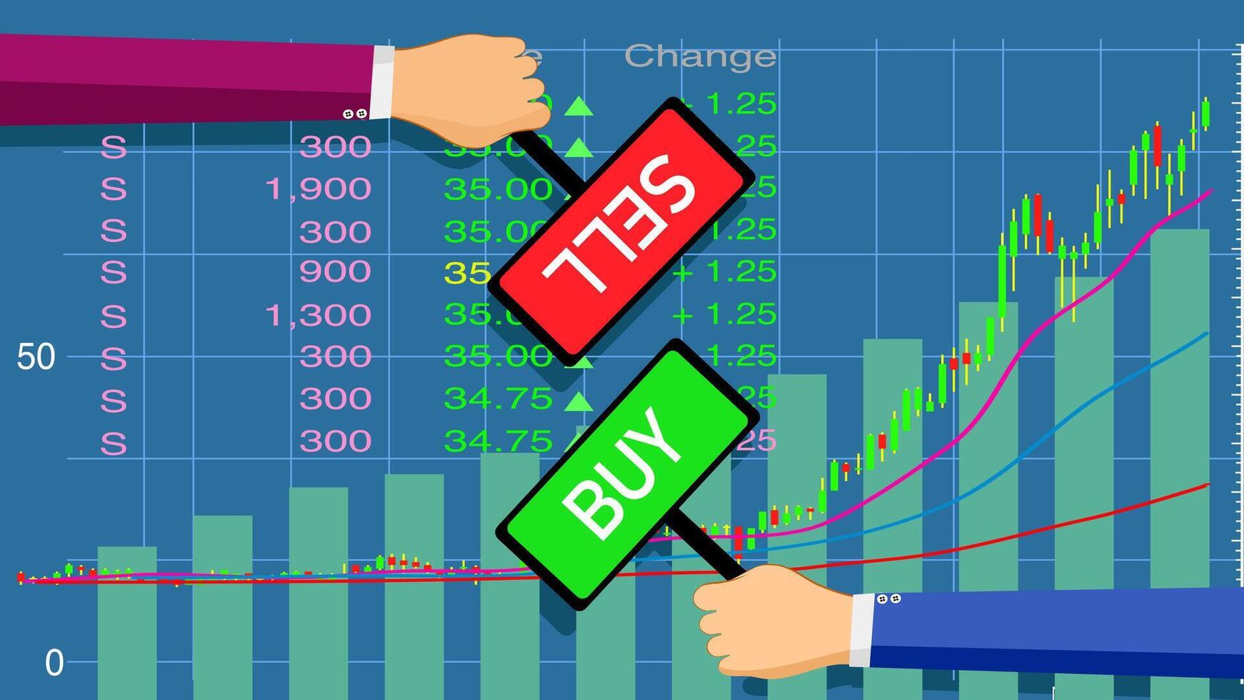 buy and sell over the Stock market chart vector