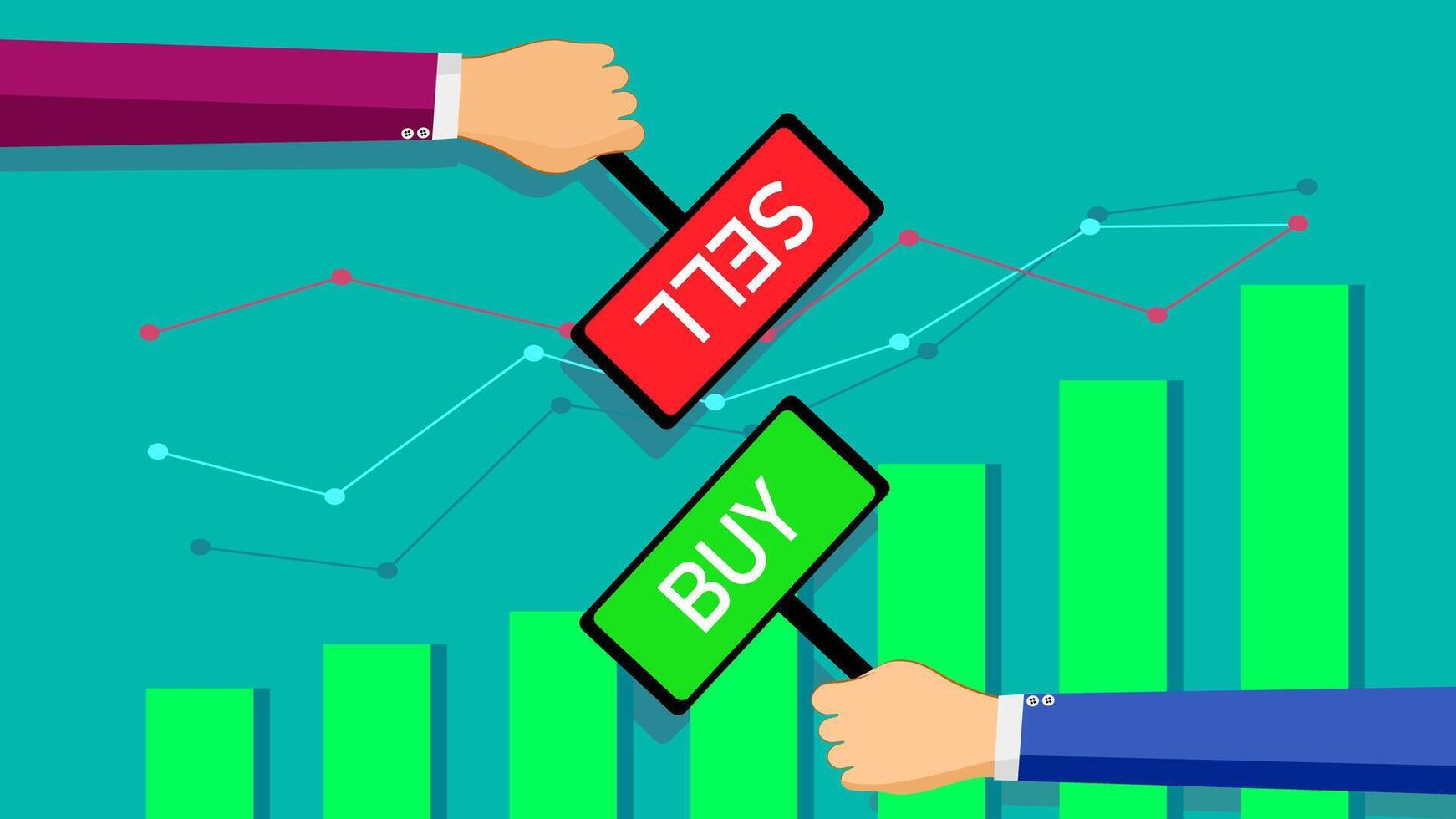 buy and sell over the Stock market chart vector