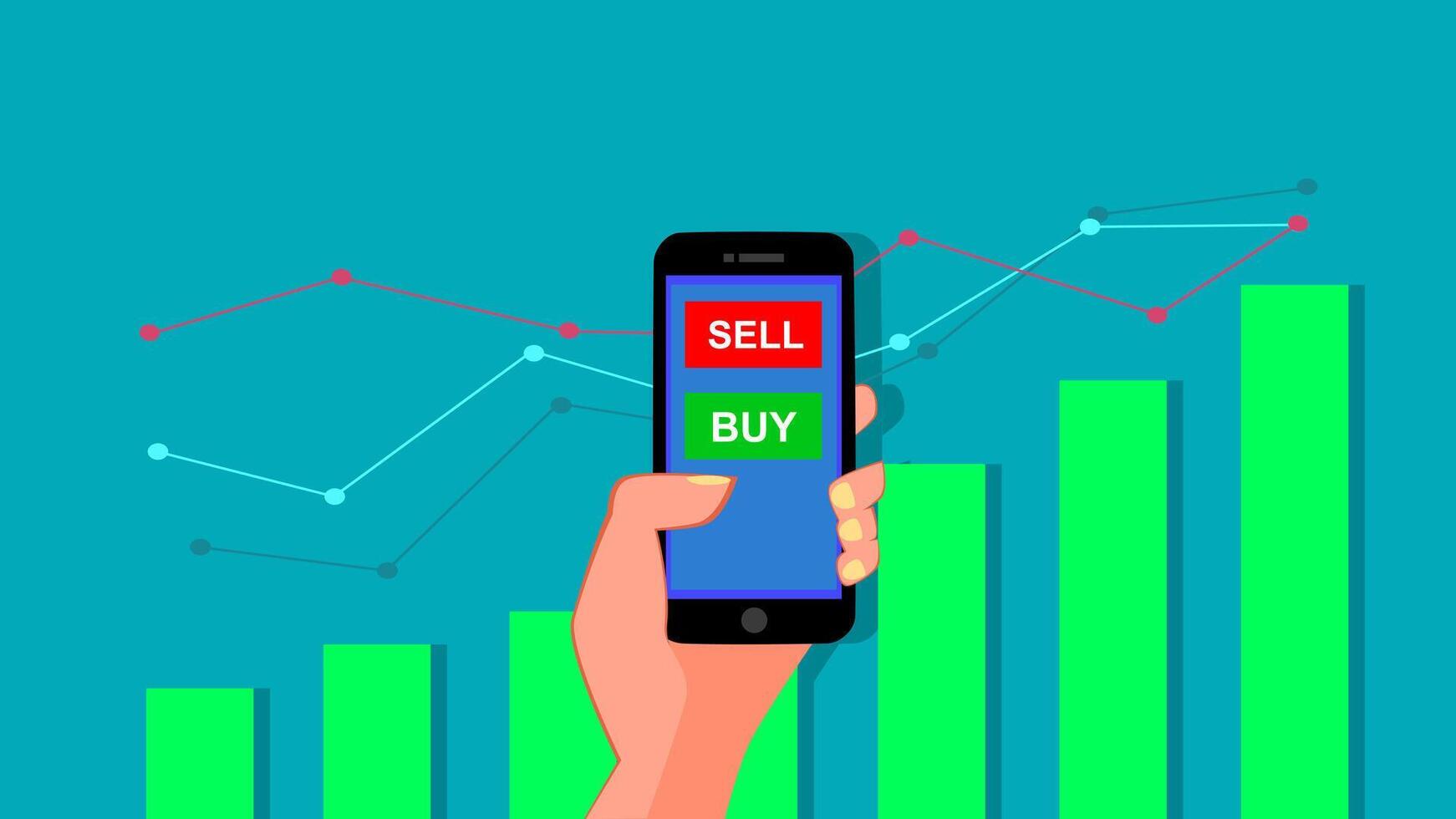 buy and sell over the Stock market chart vector