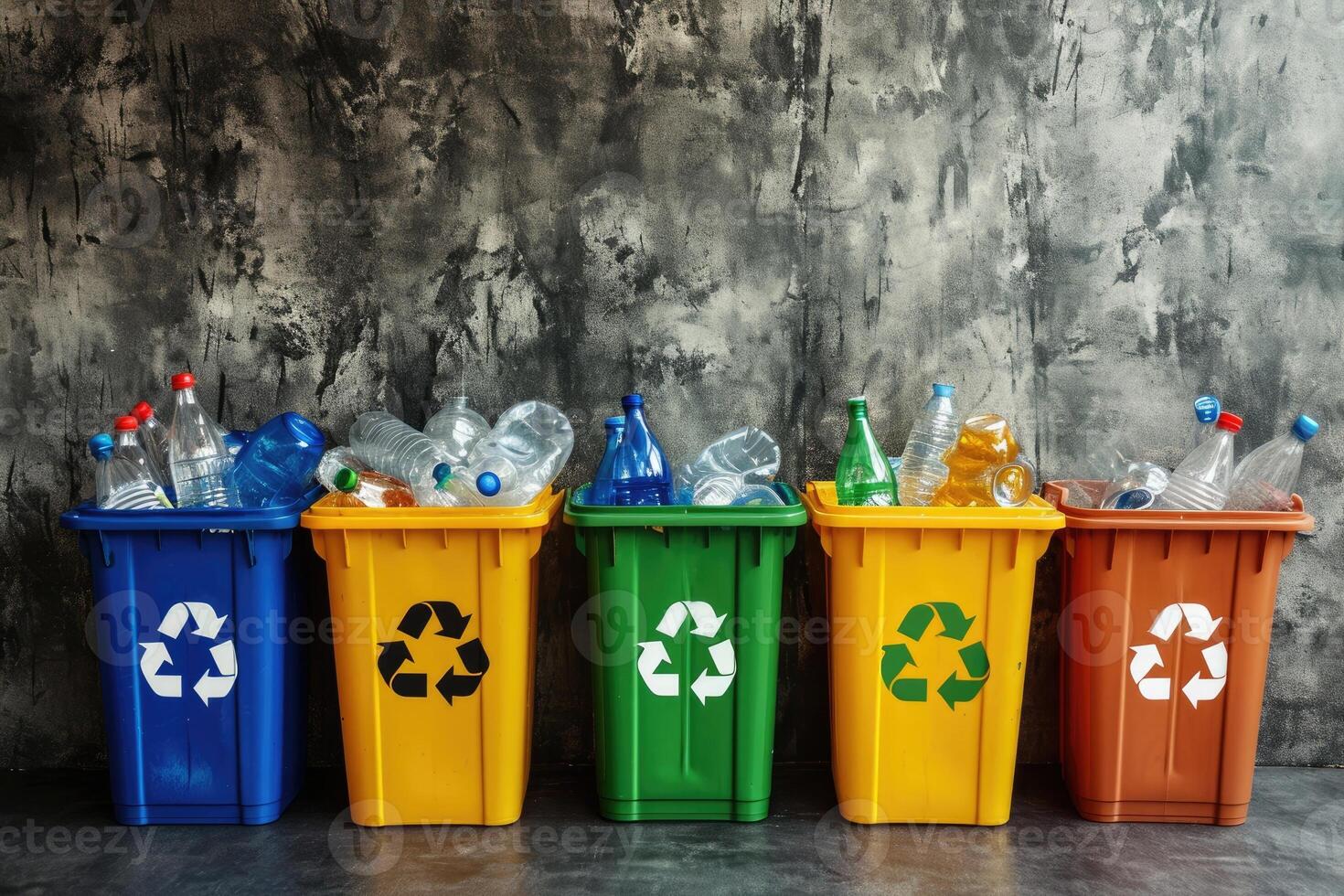 AI generated Containers with different types. Recycling concept. photo