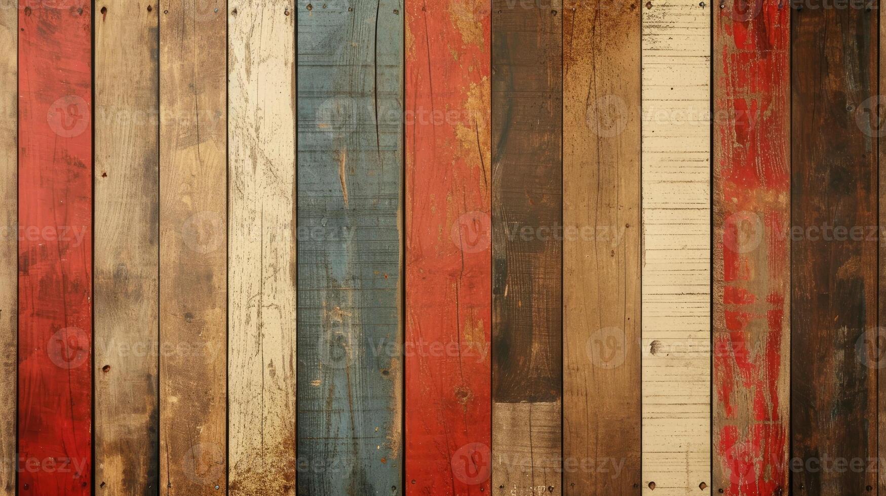AI generated Multicolored wood background. Vintage wallpaper pattern photo