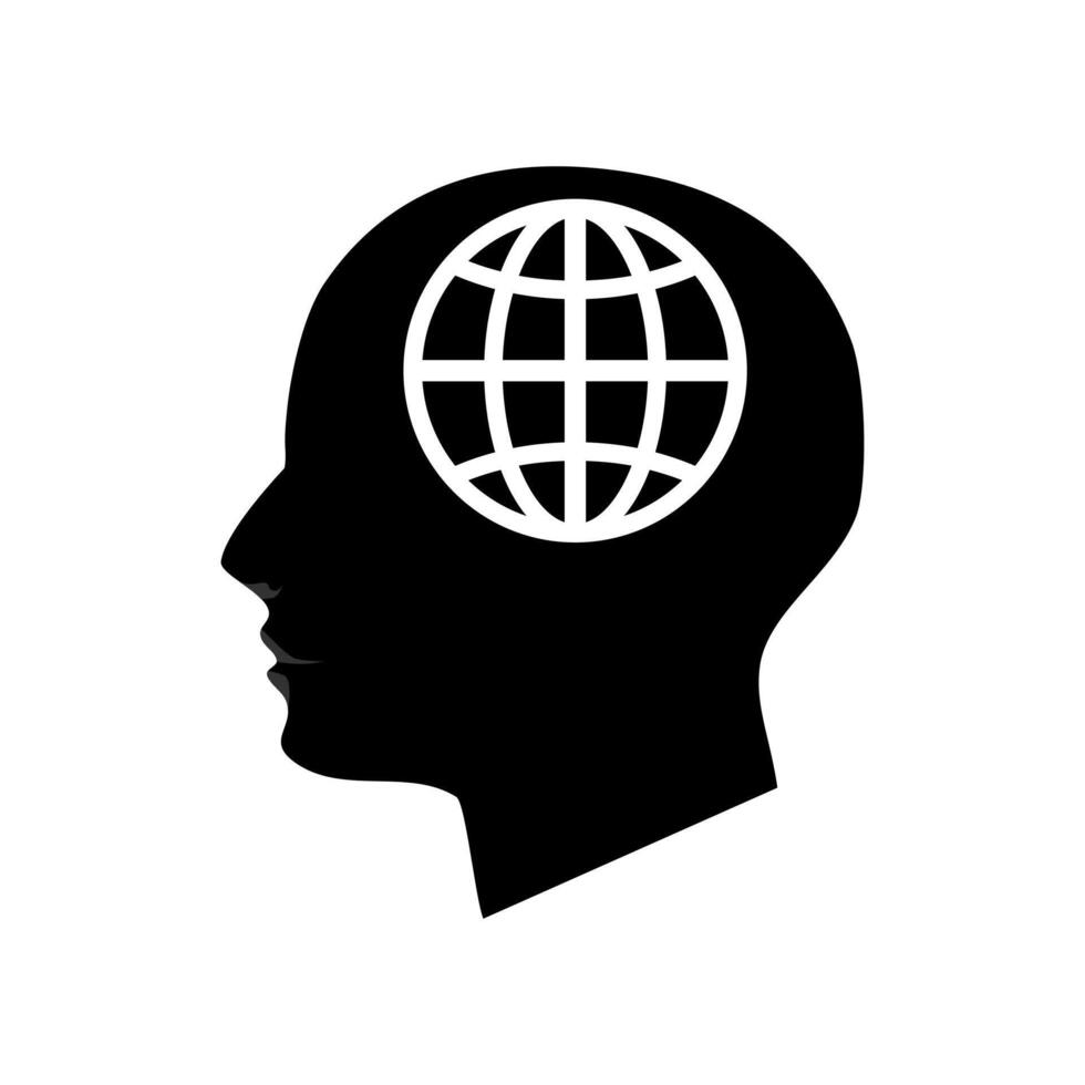 Head and globe vector icon on white background