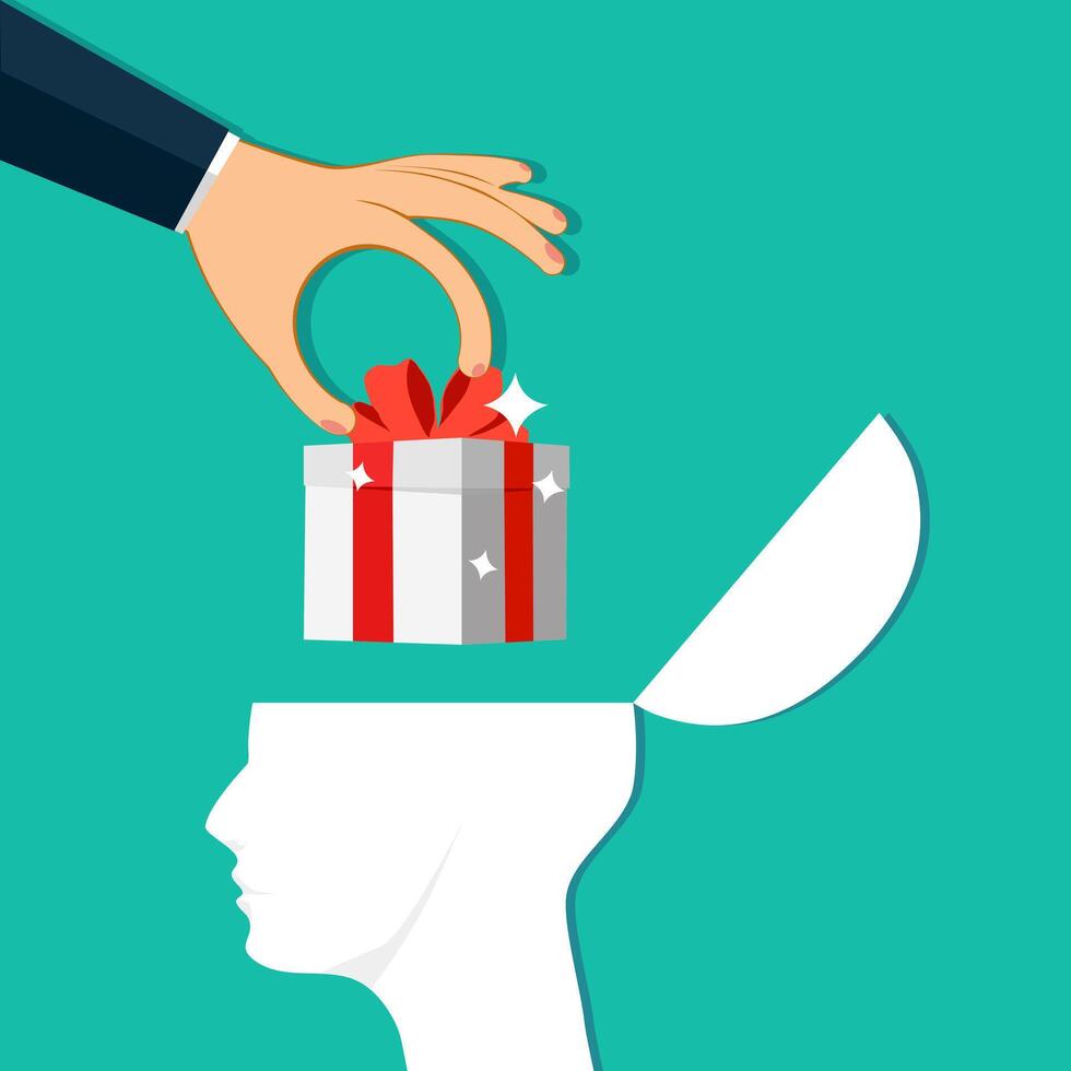 Hand giving a gift box. Concept of compensation vector