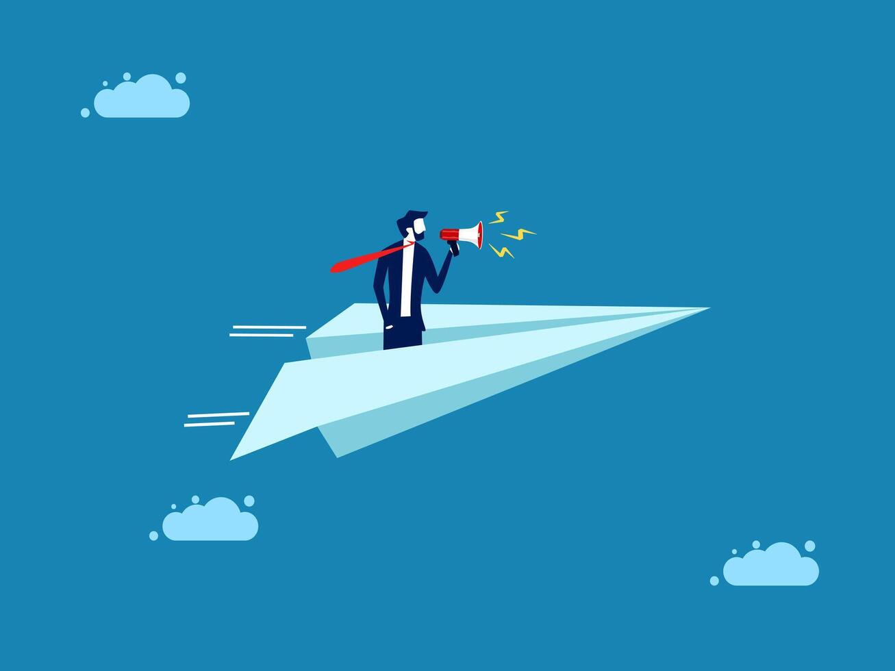Businessman holding a megaphone on a paper plane 37765385 Vector Art at
