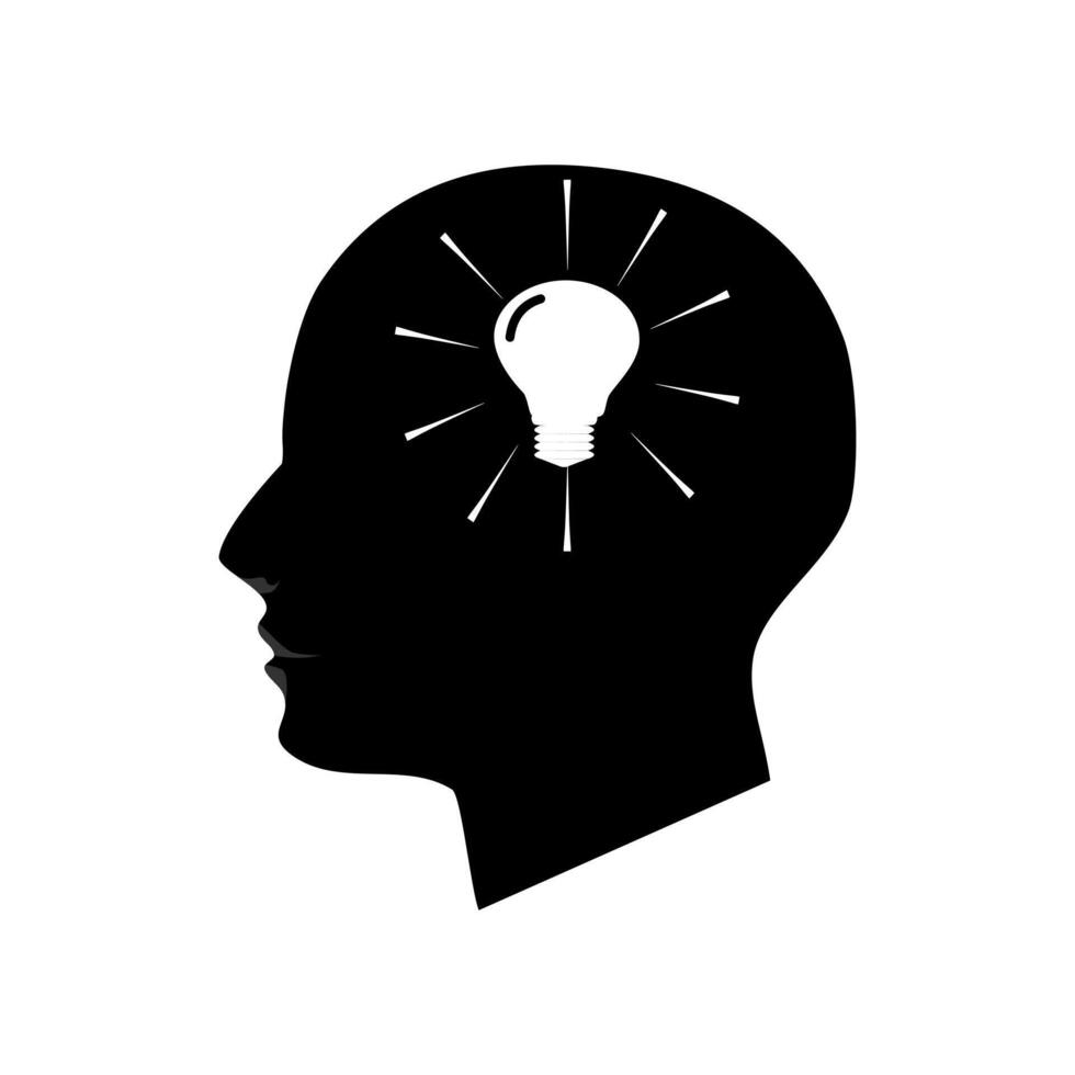 Creative thinking head vector icon on white background