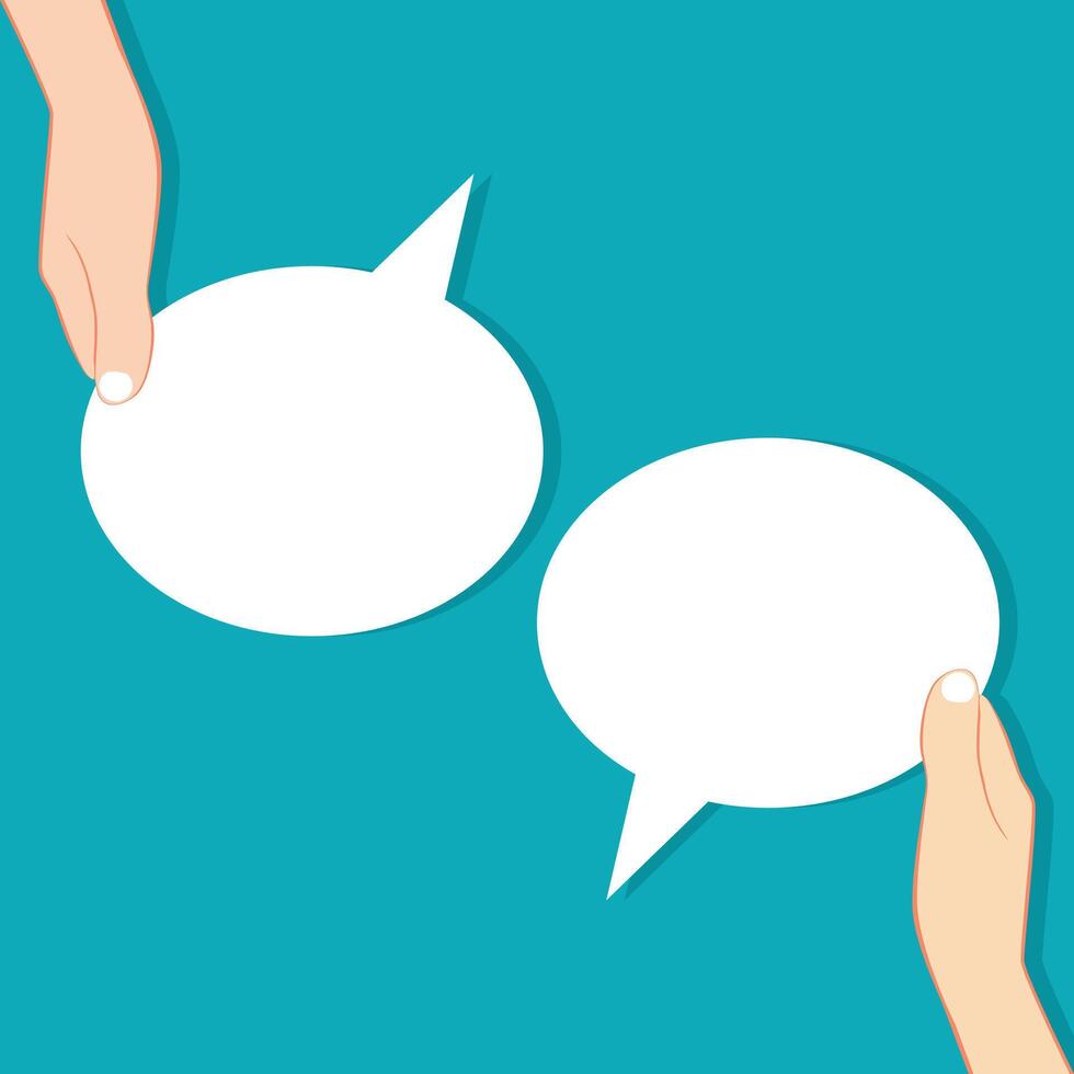 hands holding blank speech bubbles vector