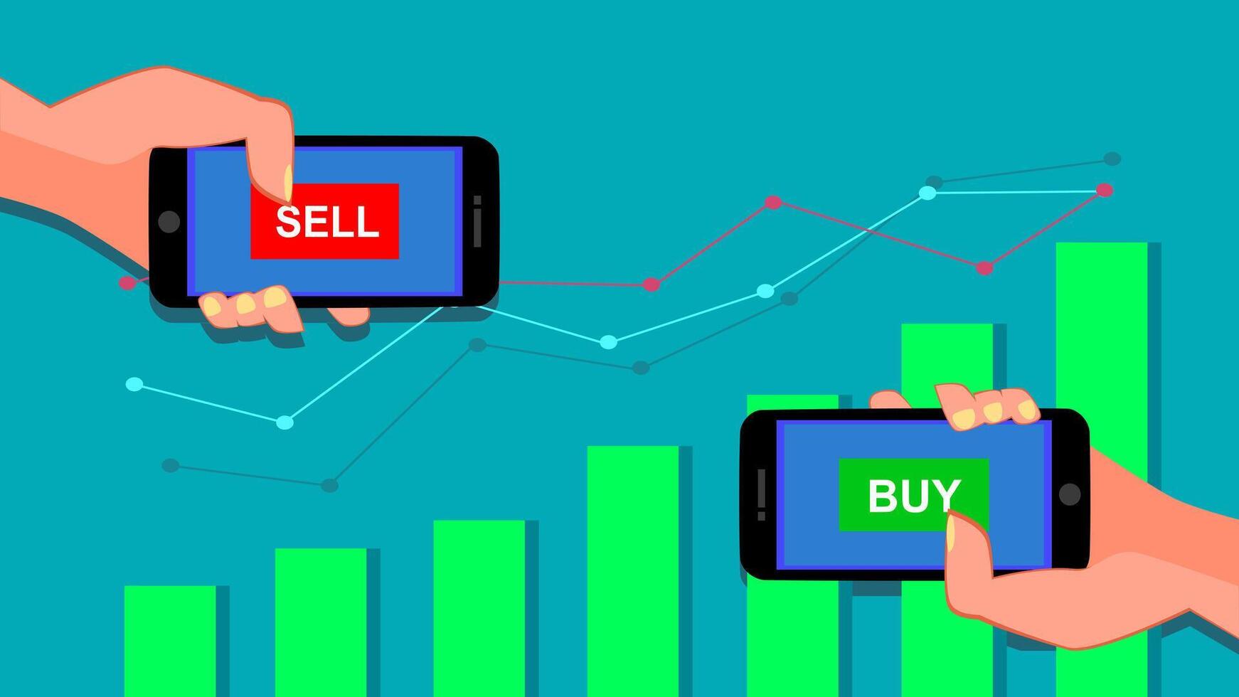 buy and sell over the Stock market chart vector