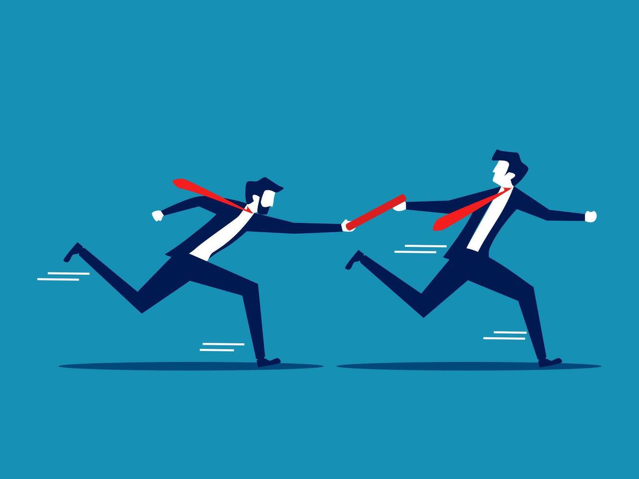 Delivery of work. Businessman passes the baton to a colleague while running vector