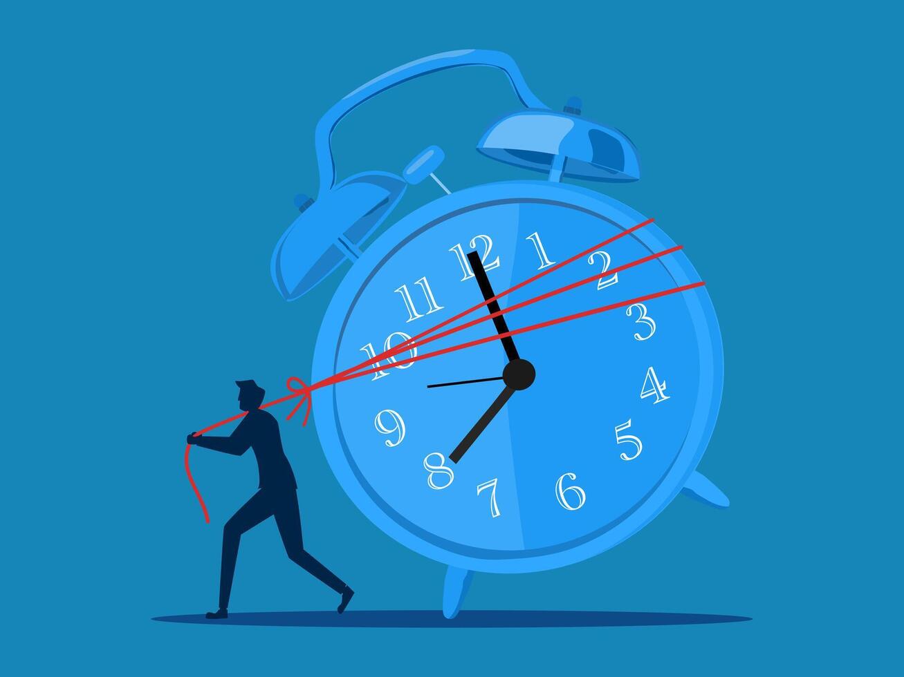 Important time. Businessman dragging a big clock vector