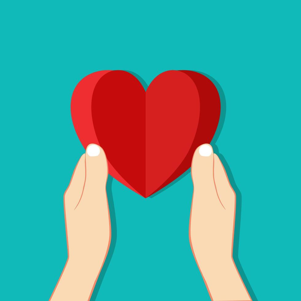 Hand holding a red paper heart vector