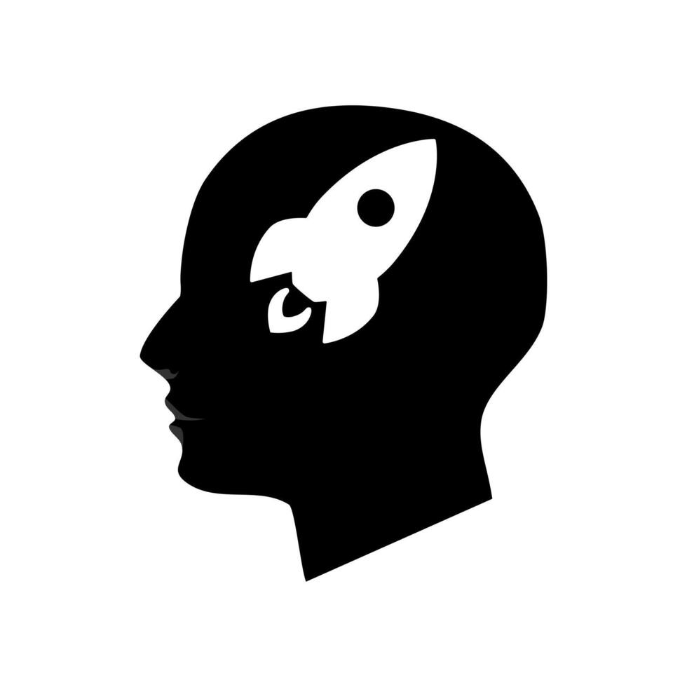 Head and rocket silhouette icon vector