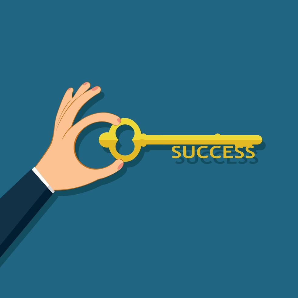 Hand holding key to success. A symbol of success vector