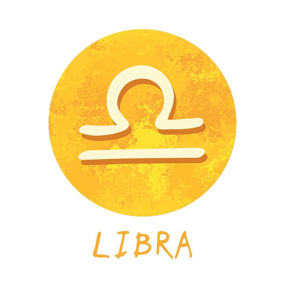mano dibujado Libra zodíaco firmar en dorado redondo marco astrología garabatear clipart elemento para diseño vector