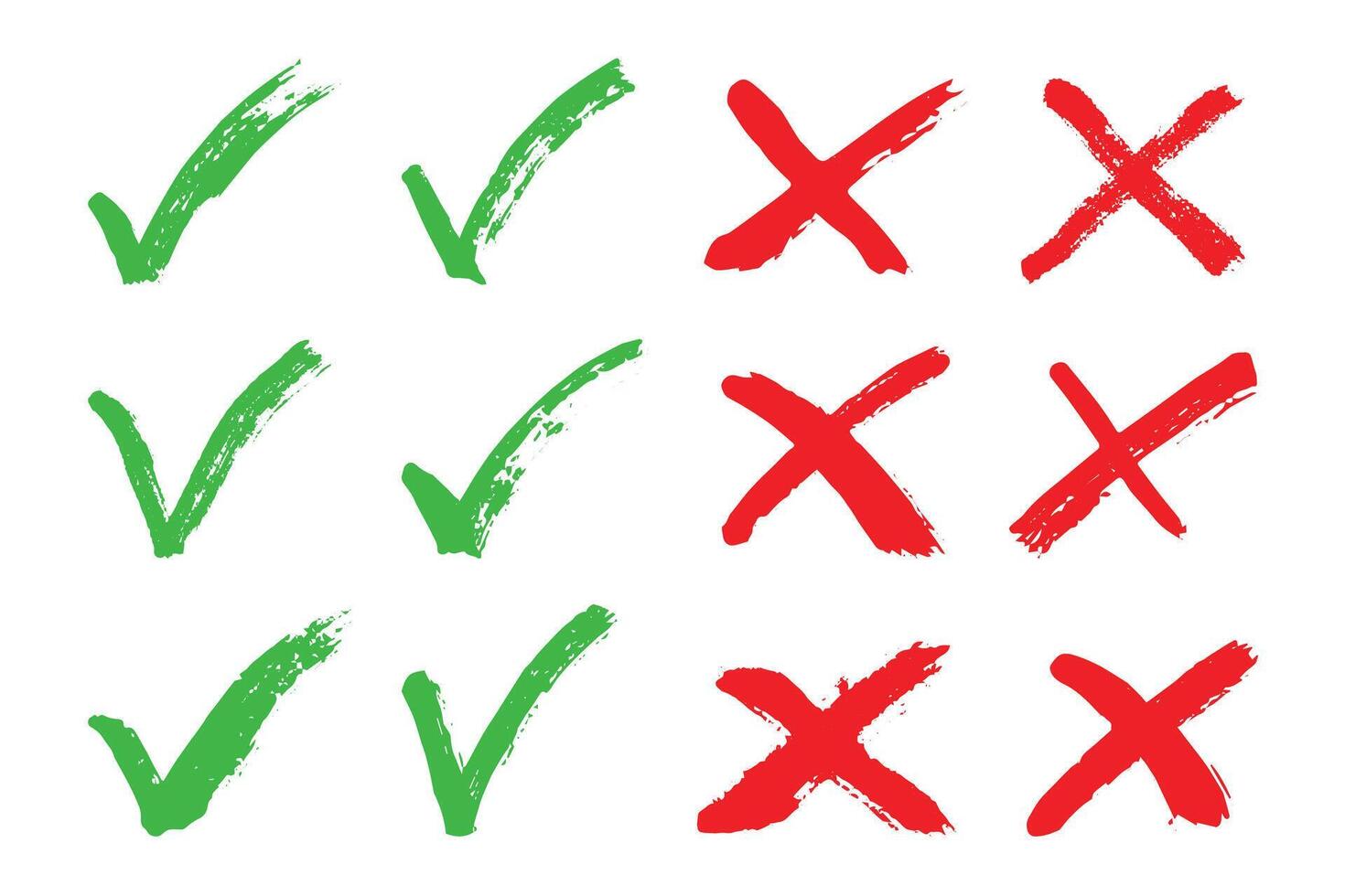 Hand drawn green check mark and red cross mark Marker right and wrong sign clipart Voting doodle vector