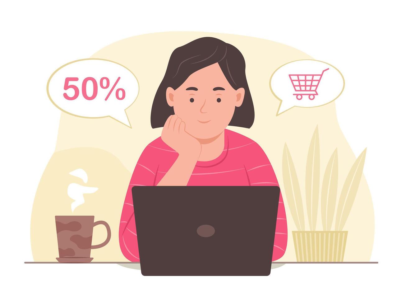 Young Woman Doing Online Shopping on Laptop for E-Commerce Concept Illustration vector