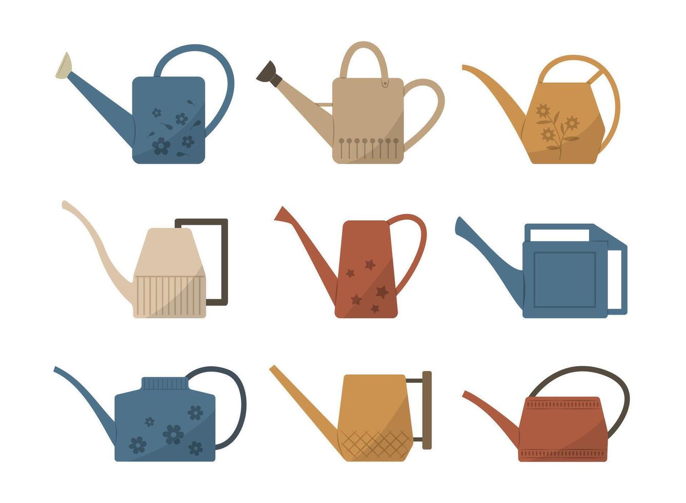 Set of Watering Cans for Gardening Tools Flat Design Element Concept Clipart vector