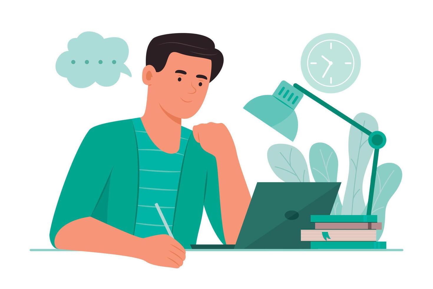 Freelance Man Online Working with Laptop from Home vector