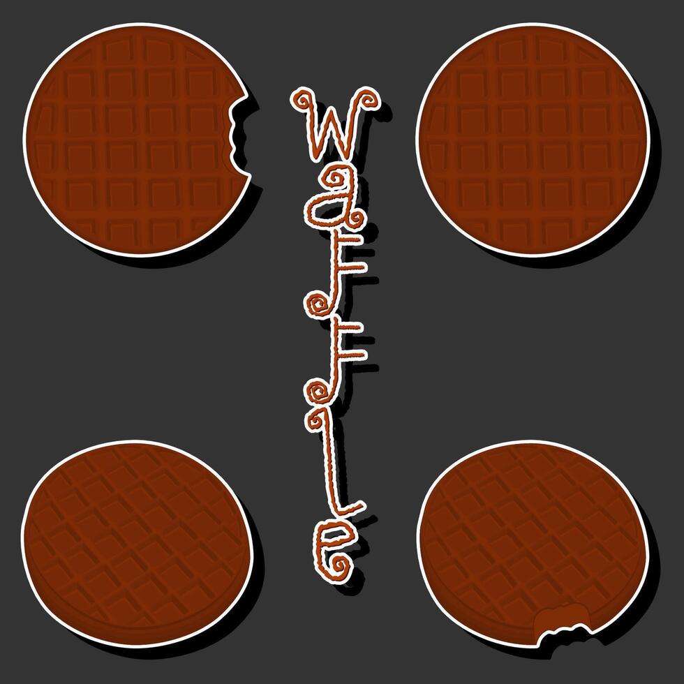 Illustration on theme big kit different types biscuit waffle with cell, dessert cookie vector