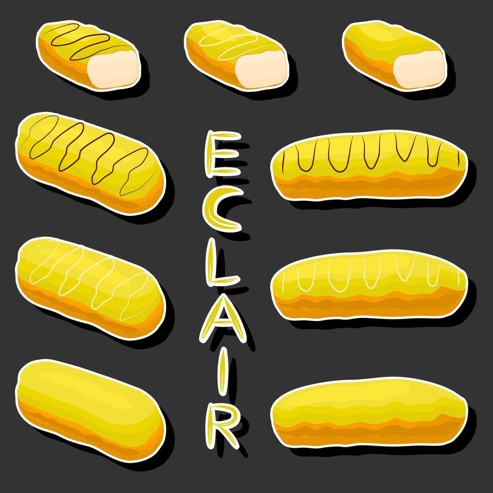 ilustración en tema Fresco dulce sabroso eclair de consistente varios ingredientes vector