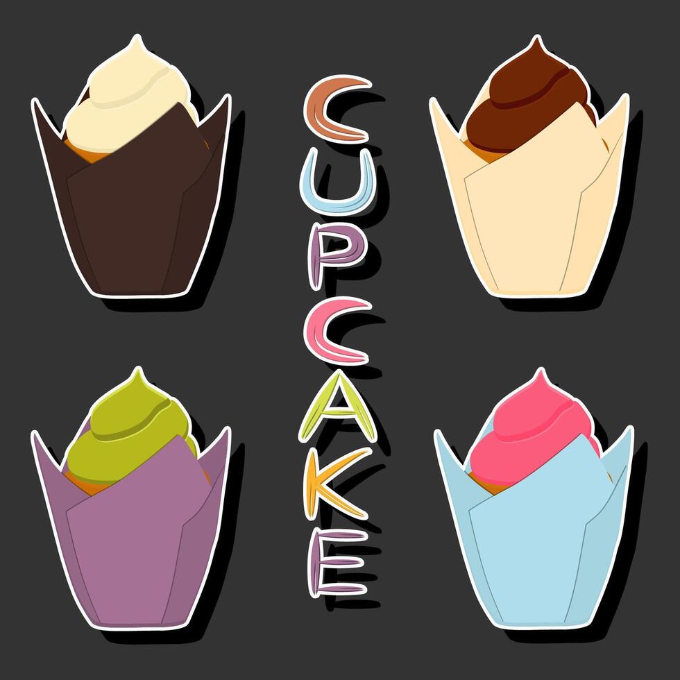 Illustration on theme big set different types dessert sweet berry cupcake vector