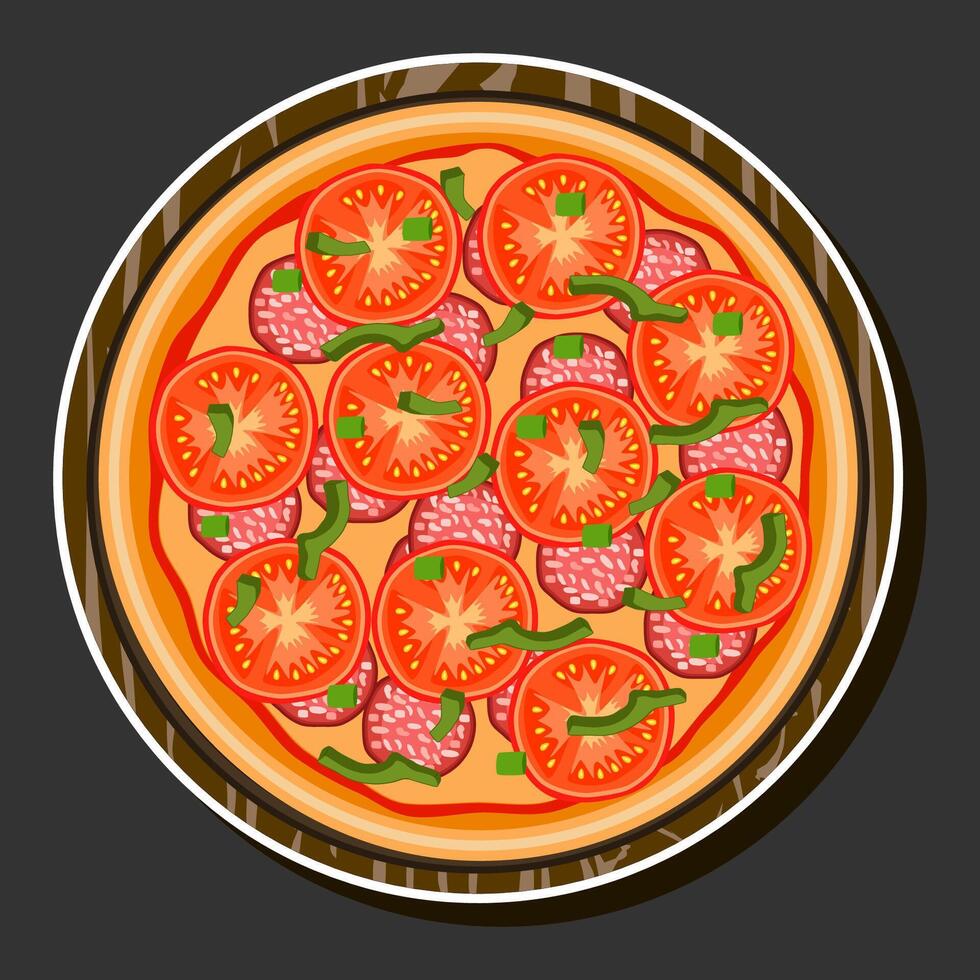 ilustración en tema grande caliente sabroso Pizza a pizzería menú vector