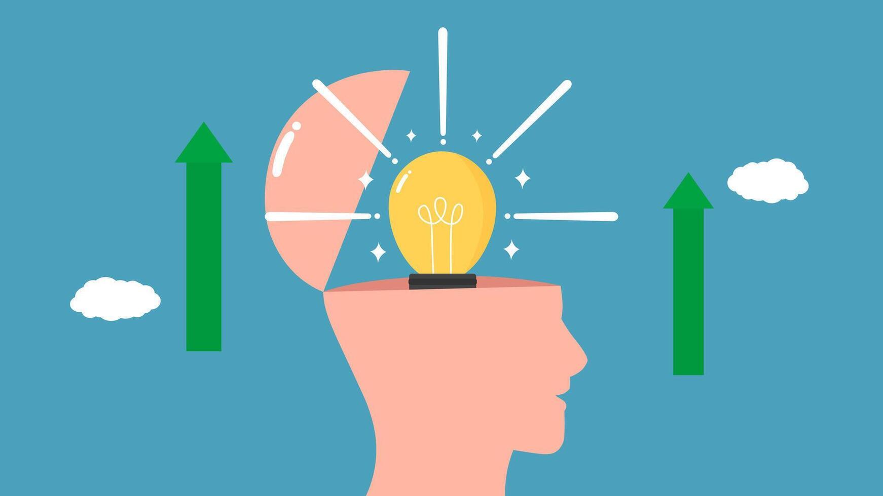 Creative thinking concept with light bulb in head Free Vector
