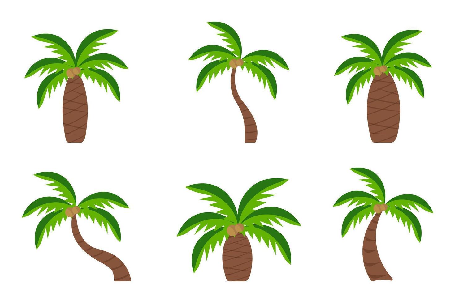 Flat vector set of palm trees. Plants of the tropical forest. Landscape elements for a mobile game