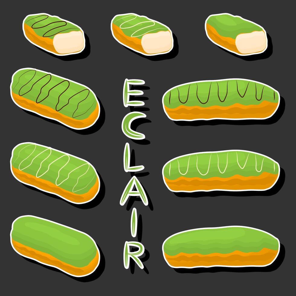 ilustración en tema Fresco dulce sabroso eclair de consistente varios ingredientes vector