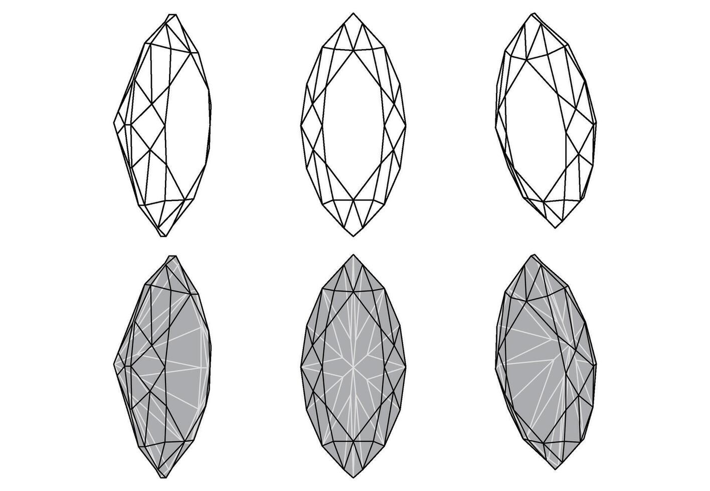 Set of isolated marquise gemstone illustrations vector