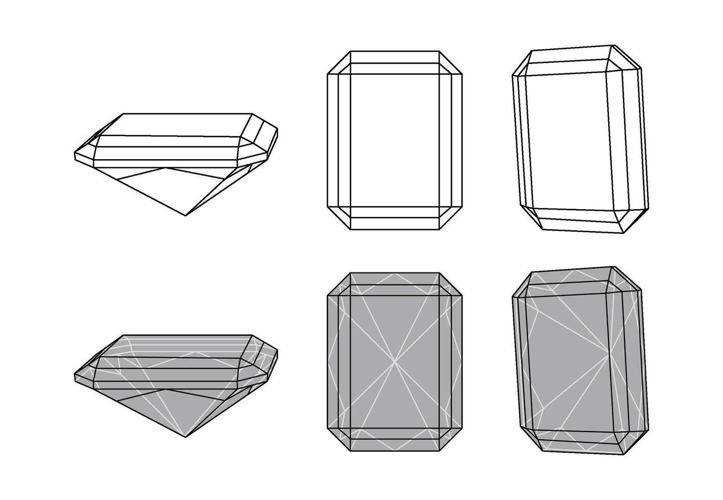 Set of isolated baguette gemstone illustrations vector