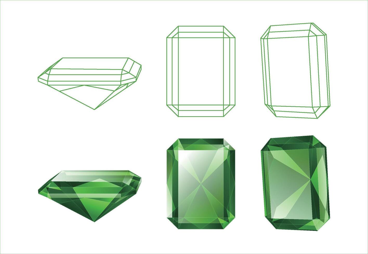 Set of isolated baguette gemstone illustrations vector