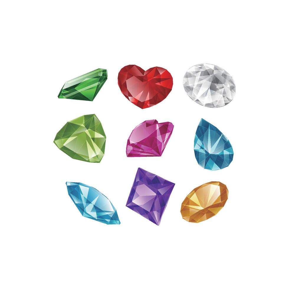 Set of isolated colored gemstones in different cuts vector