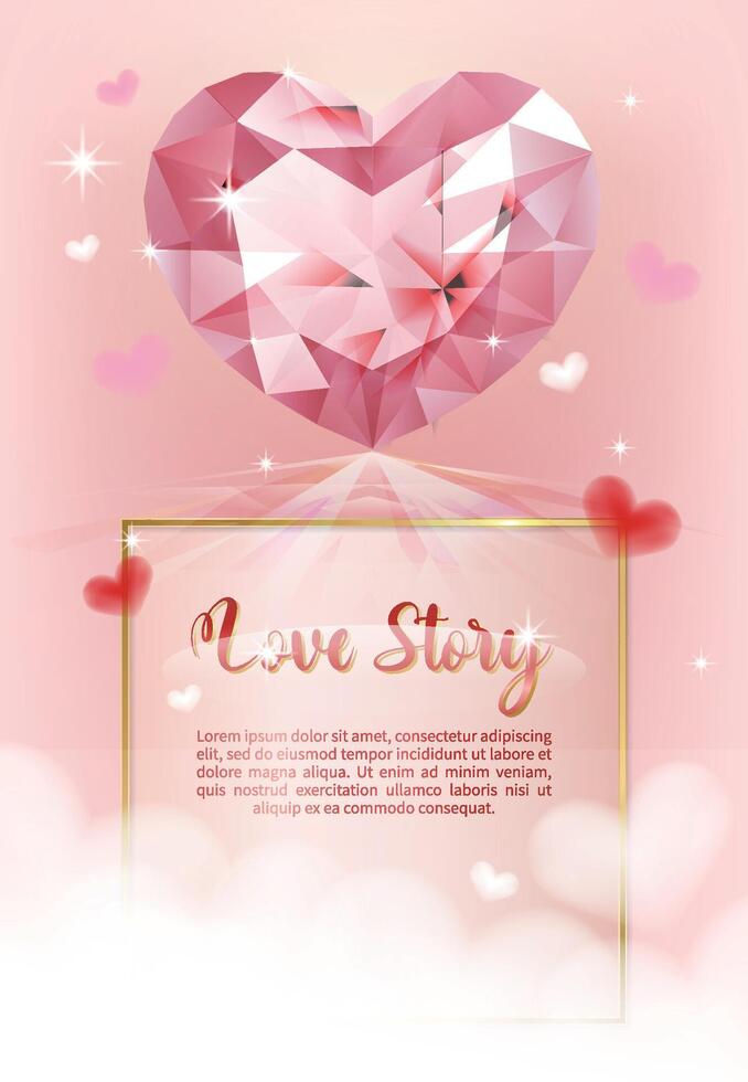 Pink gemstone heart card for Valentine's Day, Mother's Day, love vector
