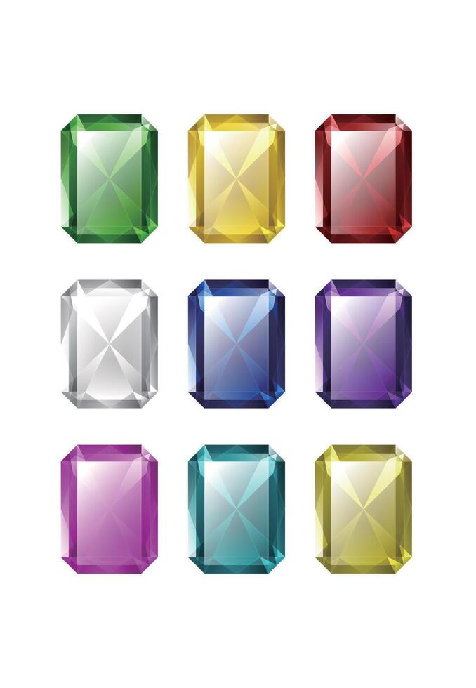 Set of isolated colorful baguette gemstones vector
