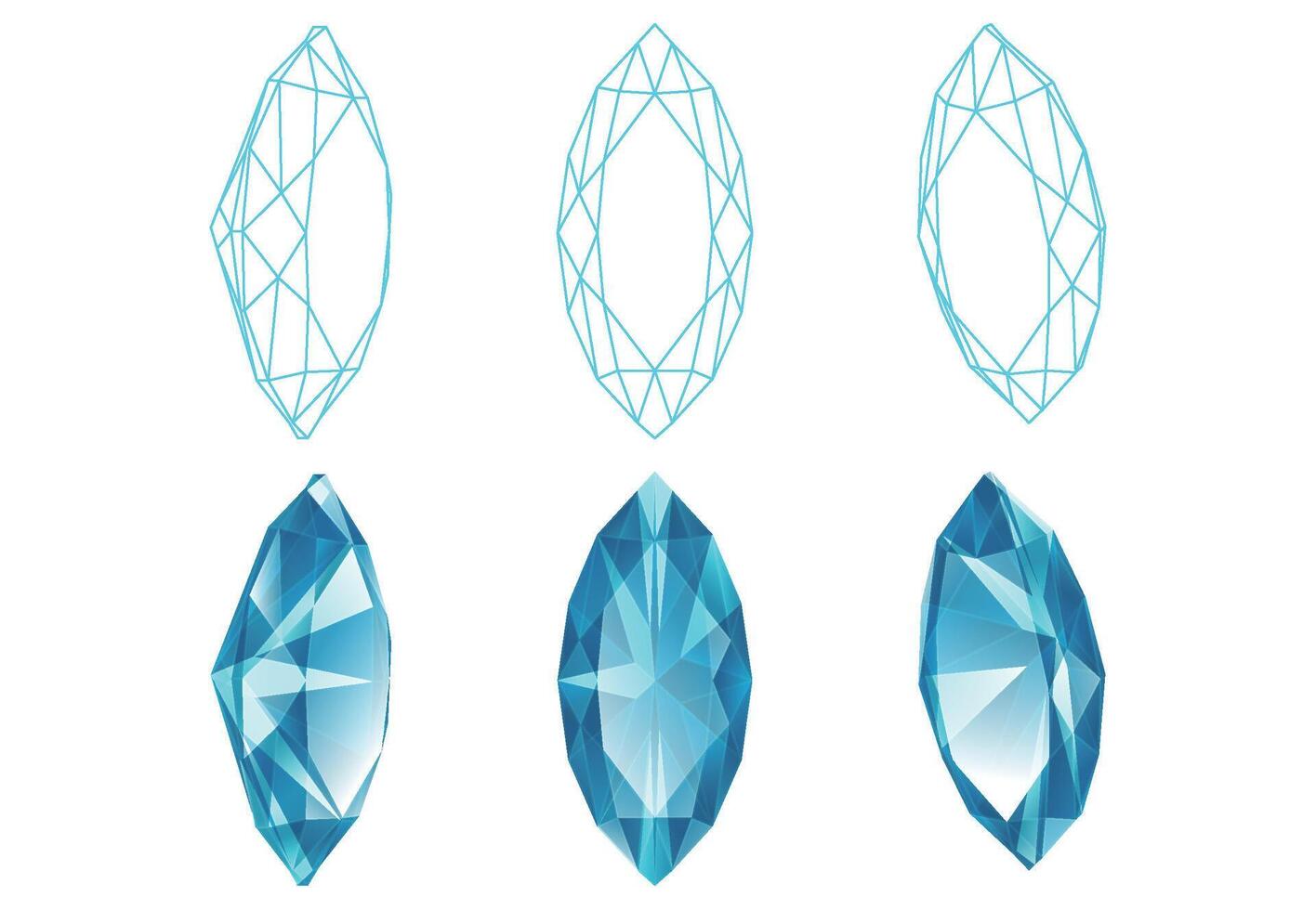 Set of isolated marquise gemstone illustrations vector