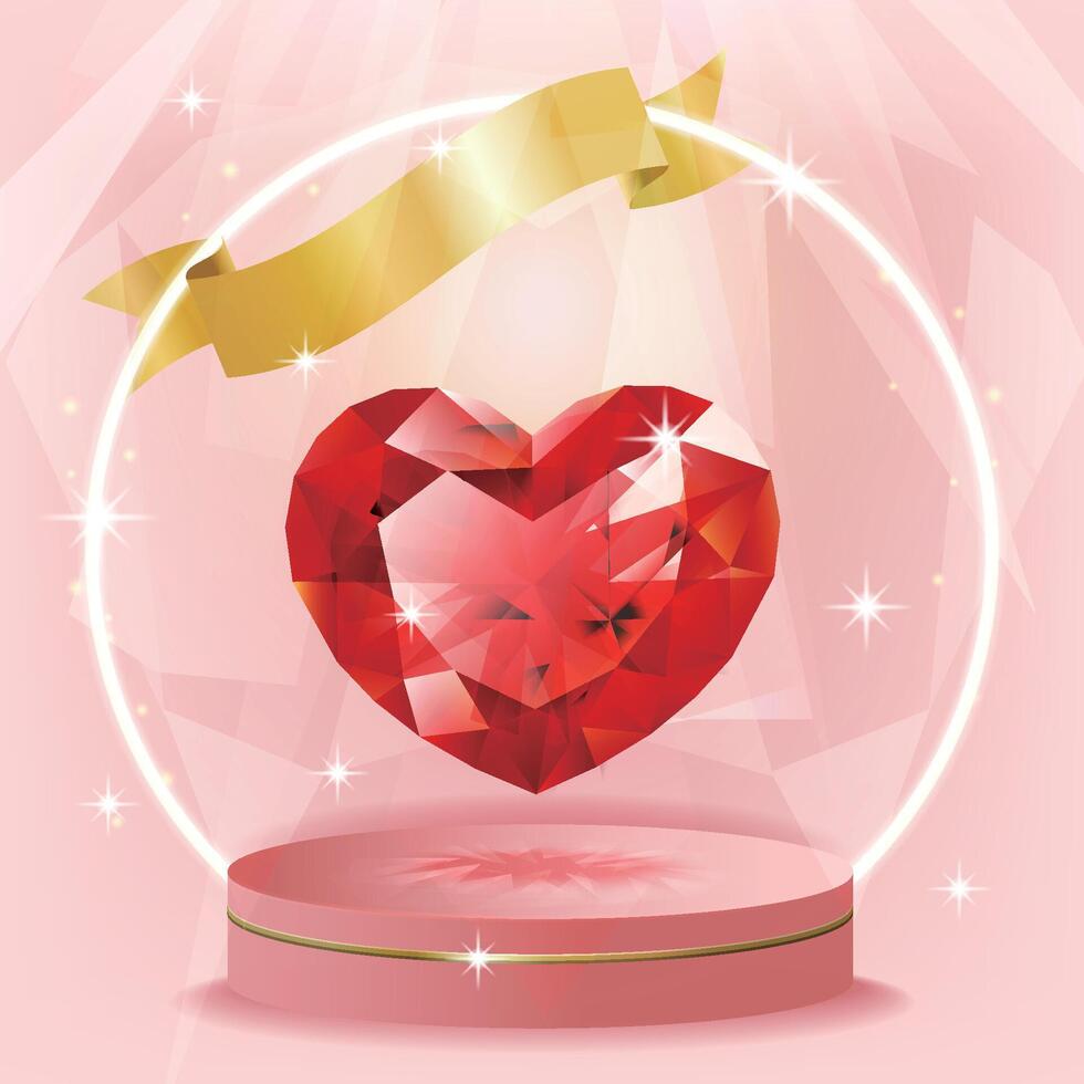 Heart gems and stand, pink background, suitable for Valentine's Day, Mother's Day, sale vector