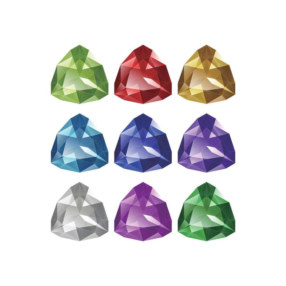 Set of isolated colorful triangular gemstones vector