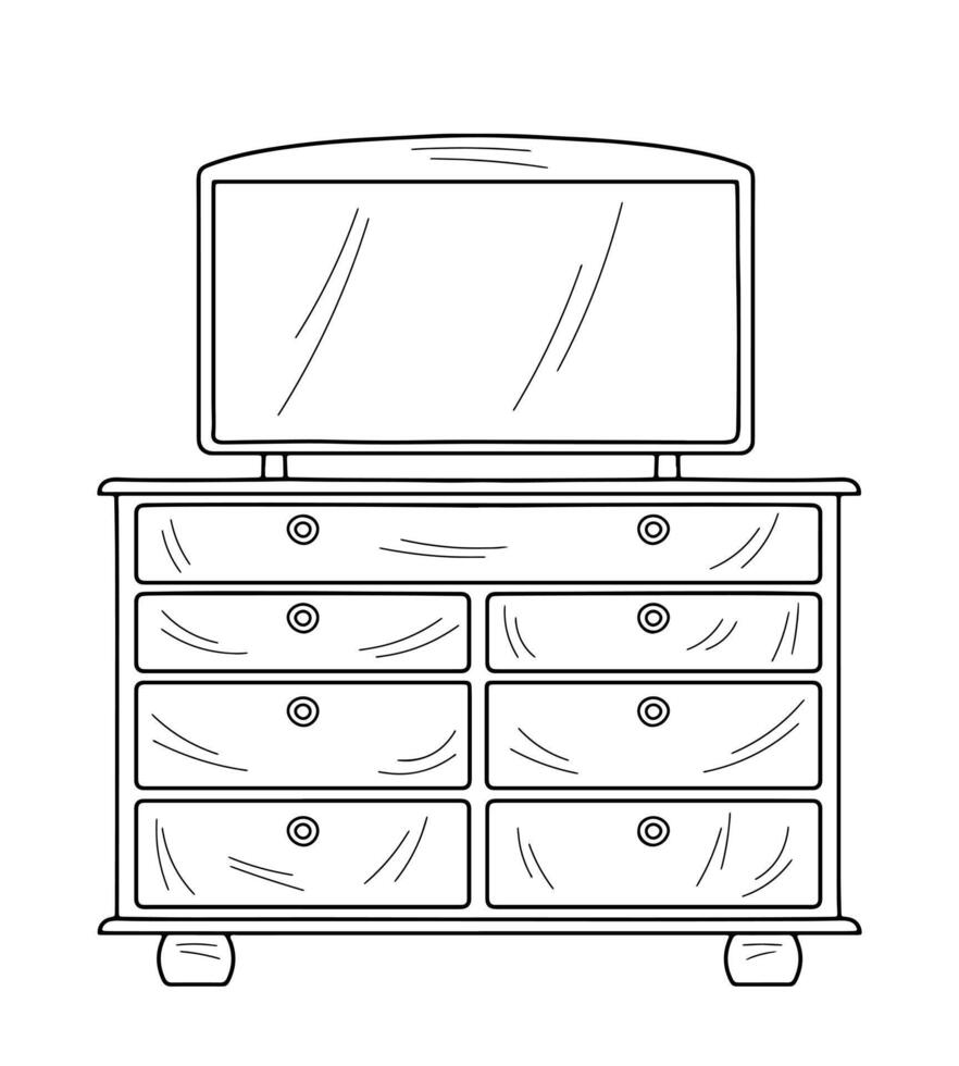 Sketch of a chest of drawers, dresser for a TV. Design piece of furniture for storage. Isolated vector